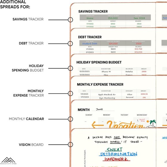 Brown leather Budget Planner Budget Book | 12-Month Finance Expense Tracker - Picture 4 of 8